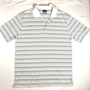 Nike Golf Polo Men’s Lg White Grey Stripes Dri Fit Lightweight Spring Weight